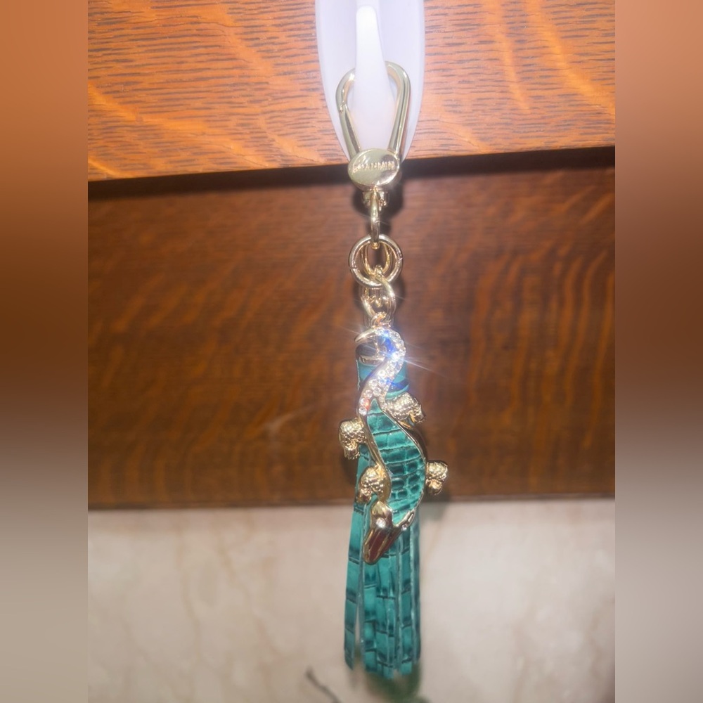 Brahmin Gold and Teal Keychain with Rhinestones